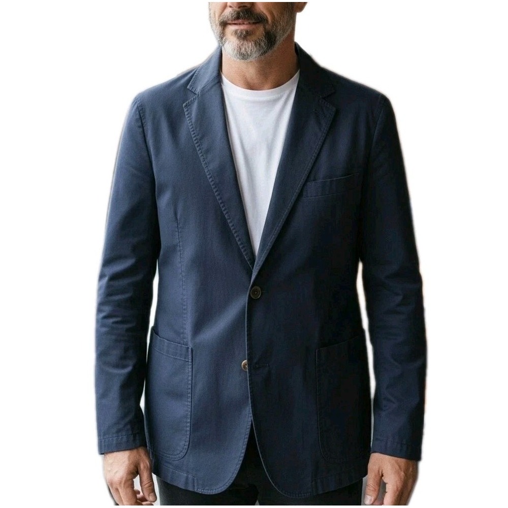 Duluth Trading‎ Co Fire Hose Blazer Jacket Mens L Navy Blue Washable Cotton
